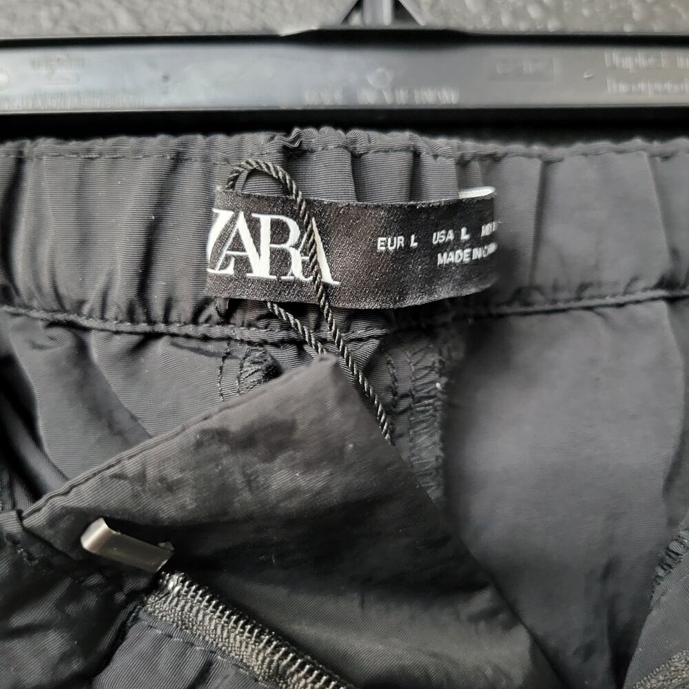 Zara Parachute Pants Size Large Black Drawstring Hem Cargo Style - Picture 2 of 4